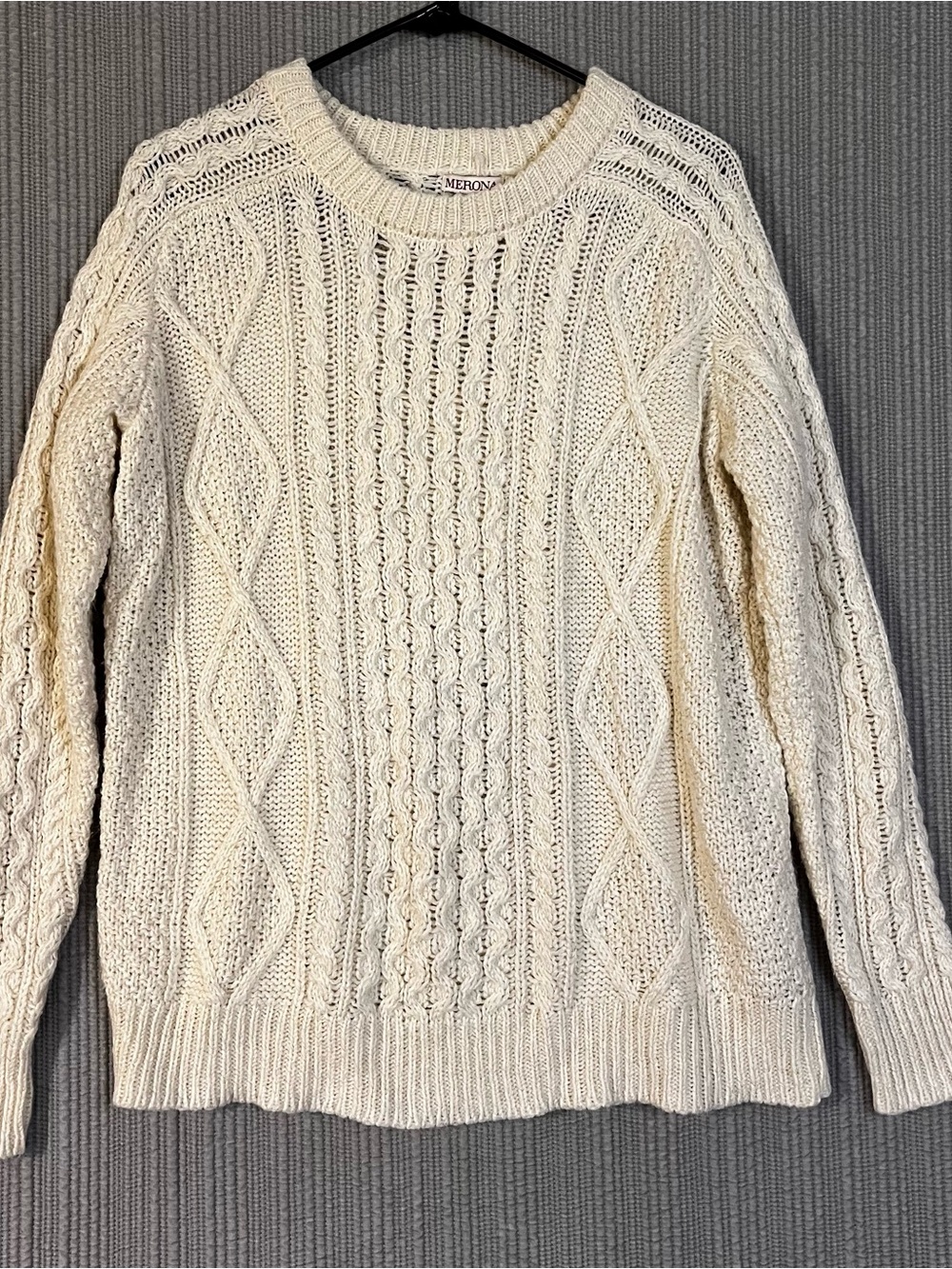 Merona Cable Knit Fishermans Aron Sweater Cream Womens M Chunky Pullover
